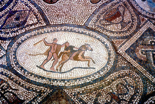 Man and horse, Roman mosaic, Morocco